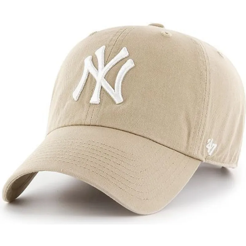 beige-bojd-keps-med-vit-new-york-yankees-logga-mlb-clean-up-fran-47-brand