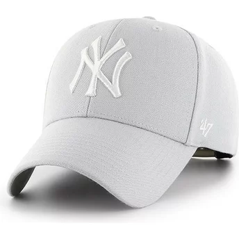 47 Brand Curved Brim New York Yankees MLB MVP Silver Grey Snapback Cap