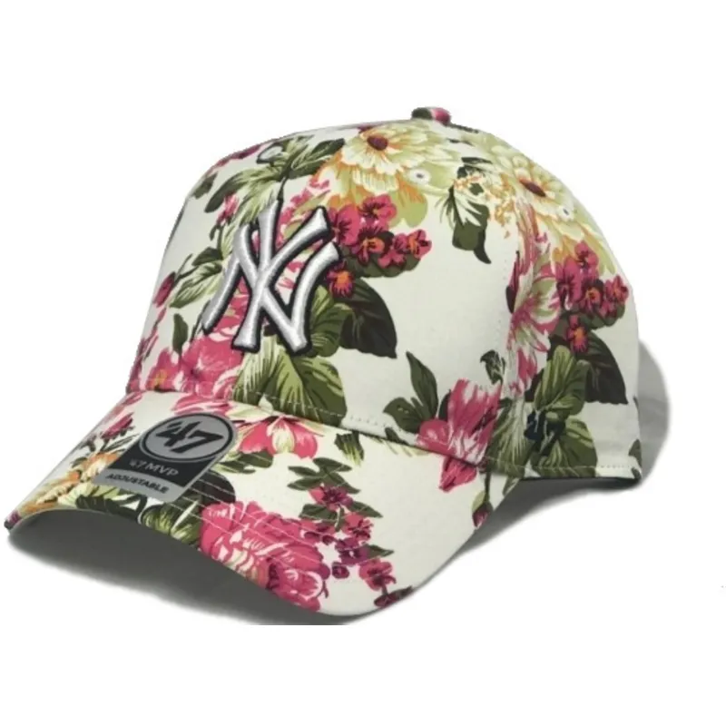 kepsar-curva-flerfargad-justerbart-band-estampado-floral-fran-new-york-yankees-mlb-av-47-brand