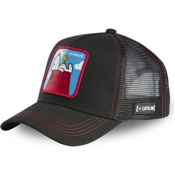 Capslab Doghouse, Snoopy and Snoopy and Woodstock PCL Peanuts Black Trucker Hat