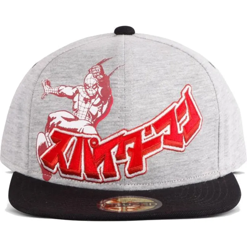 gra-och-svart-platt-snapback-keps-spider-man-japanese-marvel-comics-fran-difuzed