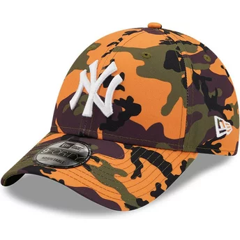 New Era Curved Brim 9FORTY All Over Urban Print New York Yankees MLB Camouflage and Orange Adjustable Cap