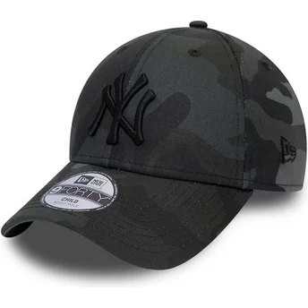 Justerbar svart kamouflagekurva keps för pojke med svart logo 9FORTY League Essential från New York Yankees MLB av New Era