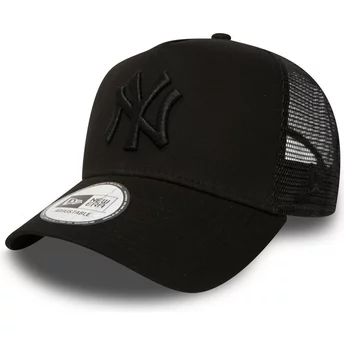Svart truckerkeps för pojkar med svart A Frame Clean-logo för New York Yankees MLB från New Era