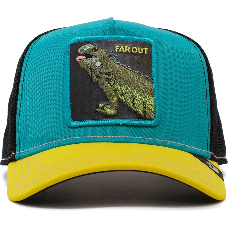 truckerkeps-bla-svart-och-gul-far-out-iguana-party-the-farm-fran-goorin-bros
