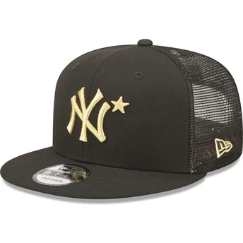 New Era Flat Brim Golden Logo 9FIFTY All Star Game New York Yankees MLB Black Trucker Hat
