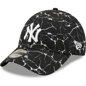 Justerbar svart böjd keps 9FORTY Marble från New York Yankees MLB av New Era