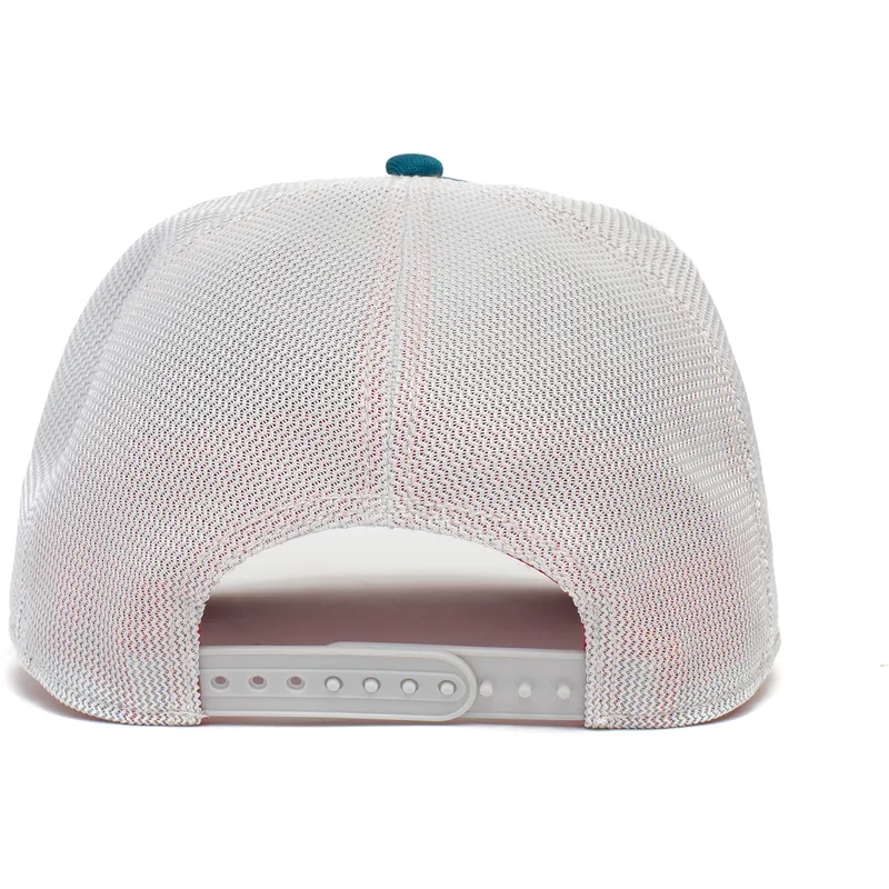 truckerkeps-bla-vit-och-svart-dinosaurie-velociraptor-clever-swift-robber-the-farm-fran-goorin-bros