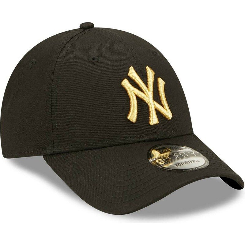 new-era-curved-brim-golden-logo-9forty-metallic-new-york-yankees-mlb-black-adjustable-cap