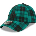 morkgron-justerbar-bojd-keps-med-svart-logotyp-9forty-plaid-los-angeles-dodgers-mlb-fran-new-era