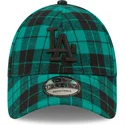 morkgron-justerbar-bojd-keps-med-svart-logotyp-9forty-plaid-los-angeles-dodgers-mlb-fran-new-era