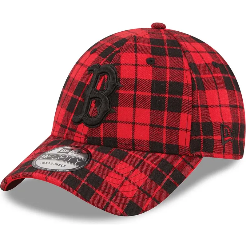 kepsar-curva-rod-justerbart-band-negro-9forty-plaid-fran-boston-red-sox-mlb-av-new-era