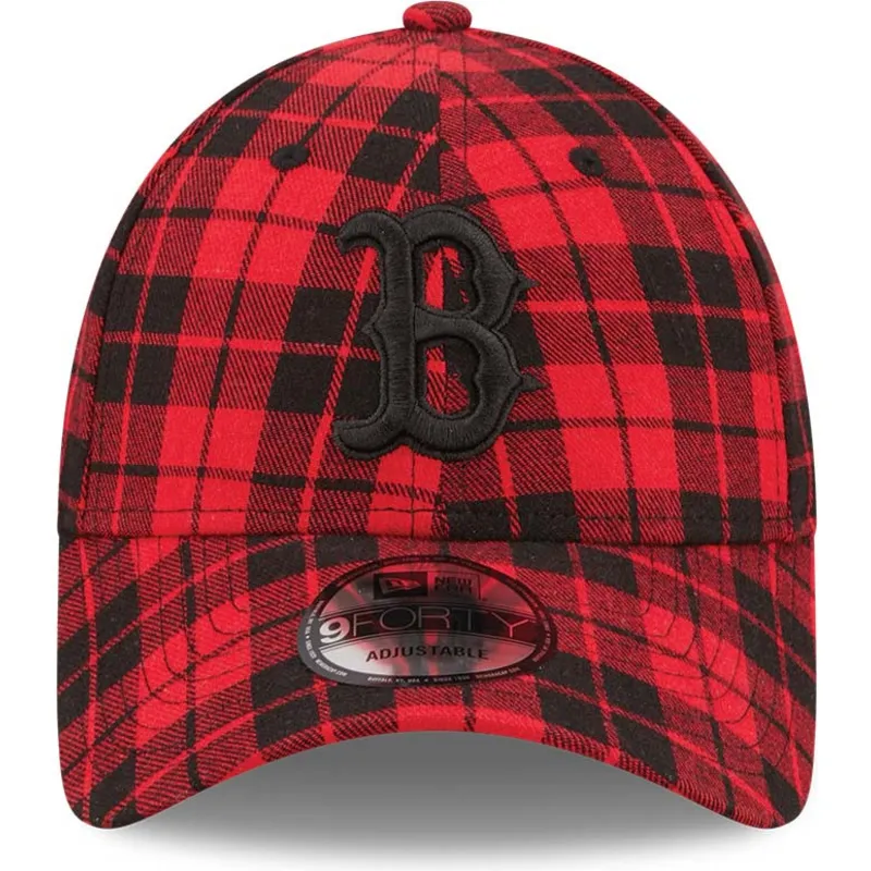 kepsar-curva-rod-justerbart-band-negro-9forty-plaid-fran-boston-red-sox-mlb-av-new-era