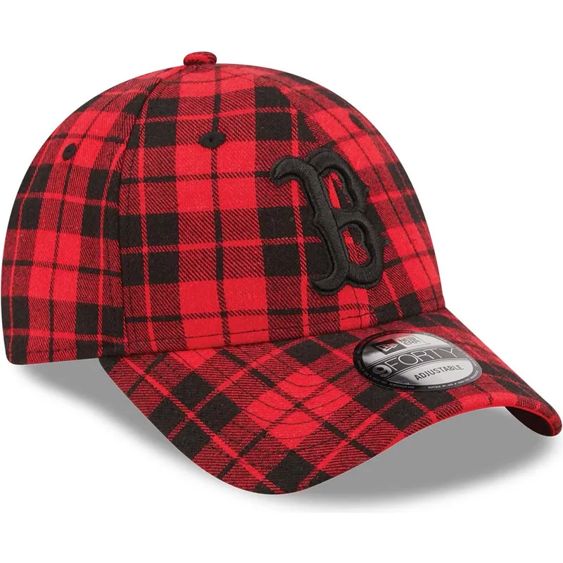 kepsar-curva-rod-justerbart-band-negro-9forty-plaid-fran-boston-red-sox-mlb-av-new-era