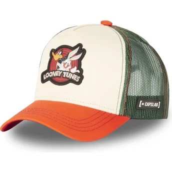 capslab-looney-tunes-lo2-beige-gron-och-orange-truckerkeps-med-snurre-spratt-och-daffy-anka