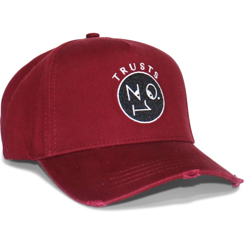 the-no1-face-curved-brim-trusts-no1-distressed-black-white-logo-maroon-adjustable-cap