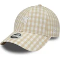 new-era-new-york-yankees-mlb-9forty-gingham-justerbar-beige-kurvad-keps-for-dam