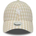 new-era-new-york-yankees-mlb-9forty-gingham-justerbar-beige-kurvad-keps-for-dam