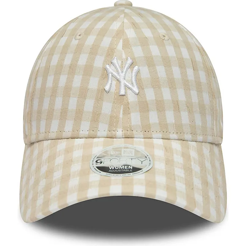 kepsar-curva-beige-justerbart-band-9forty-gingham-fran-new-york-yankees-mlb-av-new-era