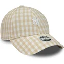 new-era-new-york-yankees-mlb-9forty-gingham-justerbar-beige-kurvad-keps-for-dam