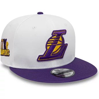 New Era Flat Brim 9FIFTY Crown Patches Champions Los Angeles Lakers NBA White and Purple Snapback Cap