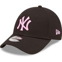 new-era-curved-brim-youth-pink-logo-9forty-league-essential-new-york-yankees-mlb-black-adjustable-cap