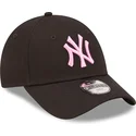 new-york-yankees-mlb-new-era-9forty-league-essential-justerbar-svart-bojd-keps-med-rosa-logotyp-for-barn