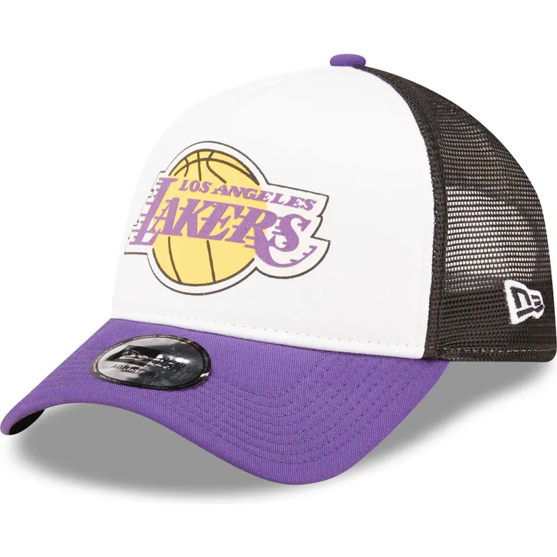 vit-svart-och-lila-trucker-keps-a-frame-team-colour-fran-los-angeles-lakers-nba-av-new-era