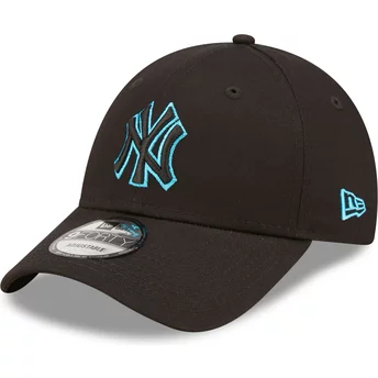Svart justerbar kurvad keps med blått 9FORTY Neon Outline-logotyp från New York Yankees MLB av New Era