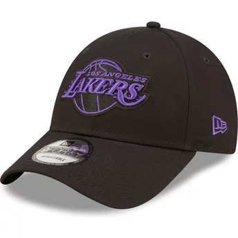 Justerbar svart böjd keps med lila logo 9FORTY Neon Outline från Los Angeles Lakers NBA av New Era