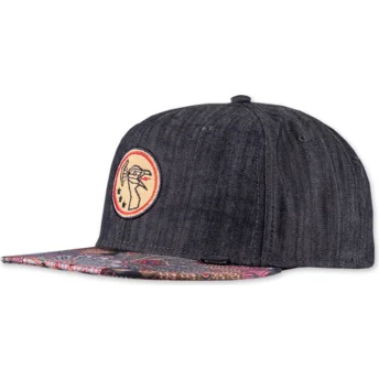 Djinns Flat Brim Peacock Linen Rev Black Snapback Cap