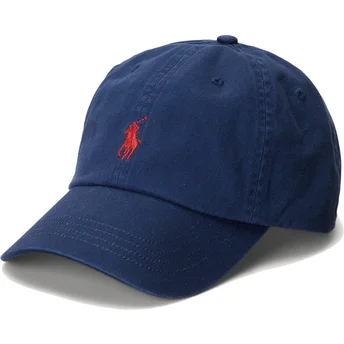 Marinblå justerbar böjd keps med rött logotyp Cotton Chino Classic Sport från Polo Ralph Lauren