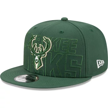 Grön platt snapback-keps 9FIFTY Draft Edition 2023 från Milwaukee Bucks NBA av New Era