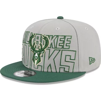 Grå och grön flat snapback 9FIFTY Draft Edition 2023 för Milwaukee Bucks NBA från New Era