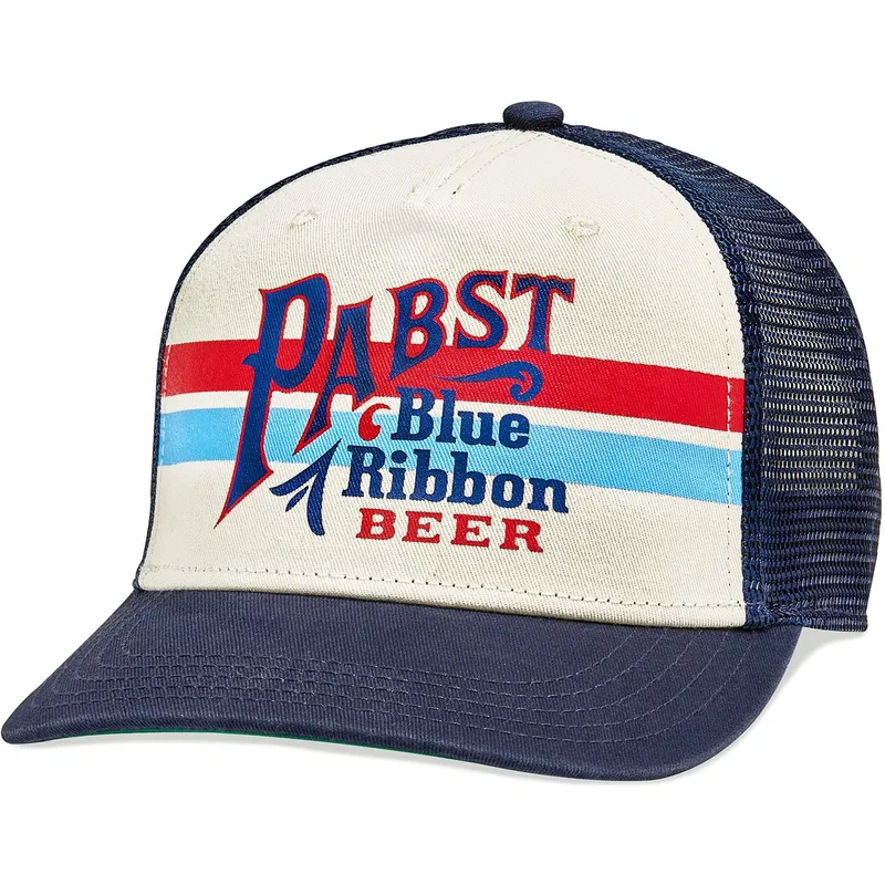 beige-och-marinbla-snapback-truckerkeps-pabst-blue-ribbon-sinclair-fran-american-needle