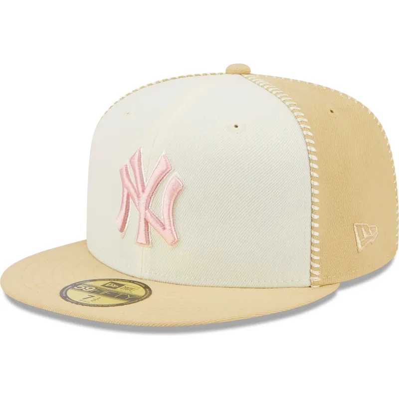 kepsar-plana-beige-justerad-rosa-59fifty-seam-stitch-fran-new-york-yankees-mlb-av-new-era