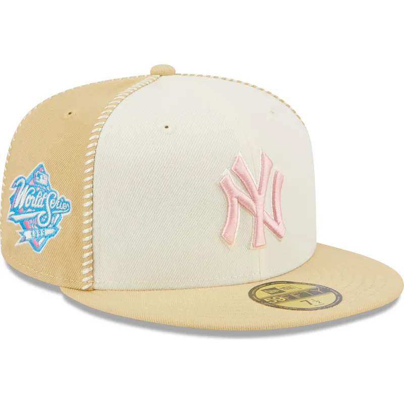 kepsar-plana-beige-justerad-rosa-59fifty-seam-stitch-fran-new-york-yankees-mlb-av-new-era