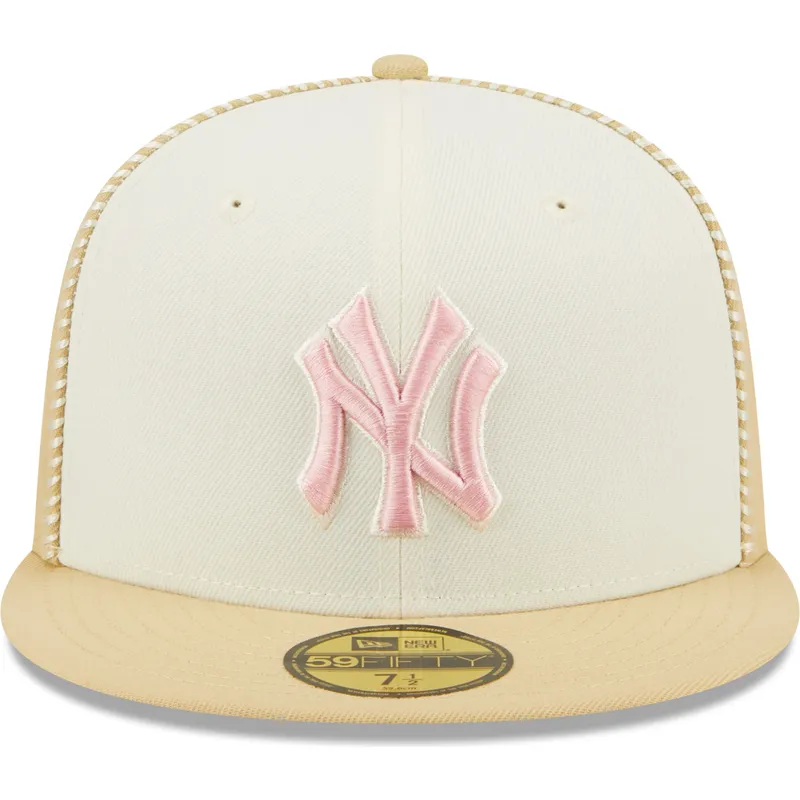 kepsar-plana-beige-justerad-rosa-59fifty-seam-stitch-fran-new-york-yankees-mlb-av-new-era