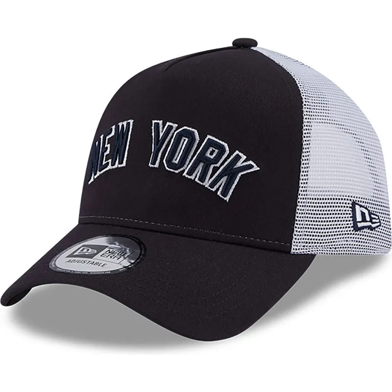 keps-trucker-marinbla-a-frame-team-script-new-york-yankees-mlb-fran-new-era
