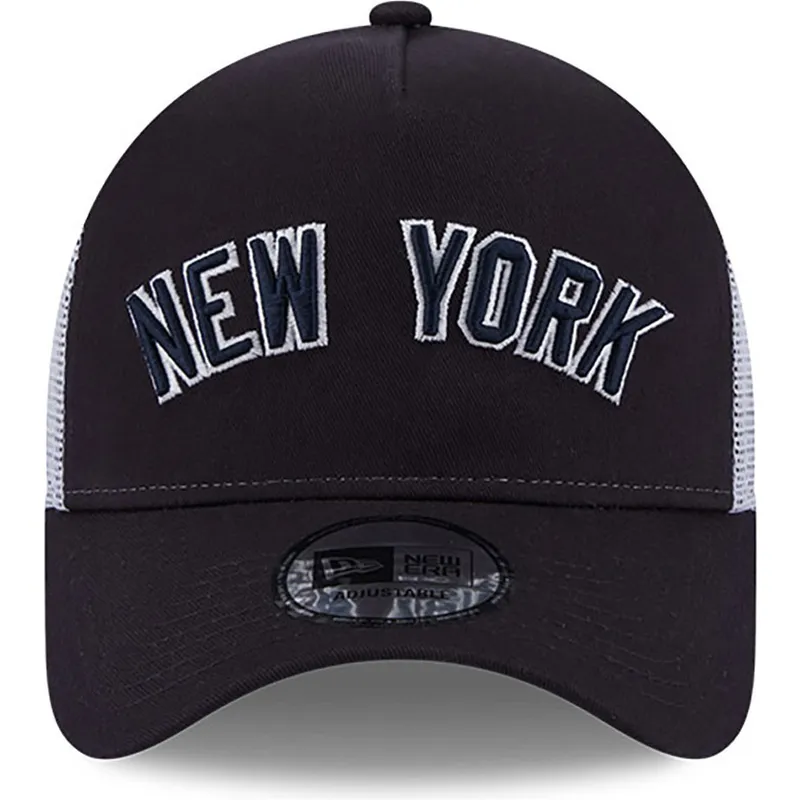 keps-trucker-marinbla-a-frame-team-script-new-york-yankees-mlb-fran-new-era