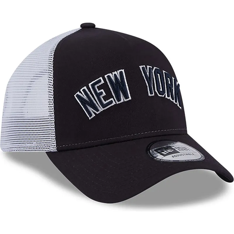 keps-trucker-marinbla-a-frame-team-script-new-york-yankees-mlb-fran-new-era
