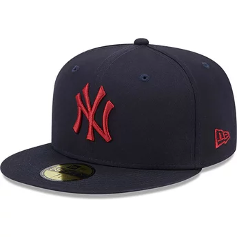 Justerbar marinblå platt keps med rött logotyp 59FIFTY League Essential från New York Yankees MLB av New Era