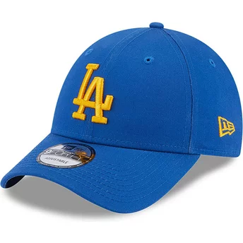Justerbar blå böjd keps med gult logo 9FORTY League Essential från Los Angeles Dodgers MLB av New Era