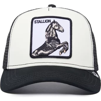 Vit och svart truckerkeps med hästen Stallion The Farm från Goorin Bros.