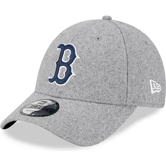 Justerbar grå kurvad keps med blått logo 9FORTY Essential Melton Wool från Boston Red Sox MLB av New Era