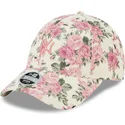 beige-justerbar-keps-med-bojd-skarm-och-rosa-logotyp-for-dam-9forty-floral-cord-av-new-york-yankees-mlb-fran-new-era