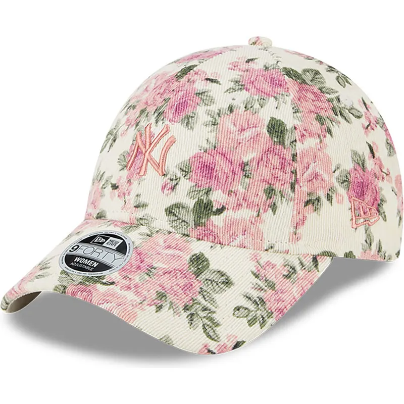 kepsar-curva-beige-justerbart-band-rosa-9forty-floral-cord-fran-new-york-yankees-mlb-av-new-era