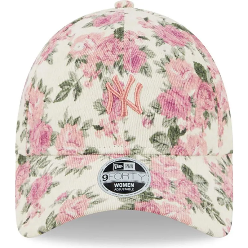 kepsar-curva-beige-justerbart-band-rosa-9forty-floral-cord-fran-new-york-yankees-mlb-av-new-era