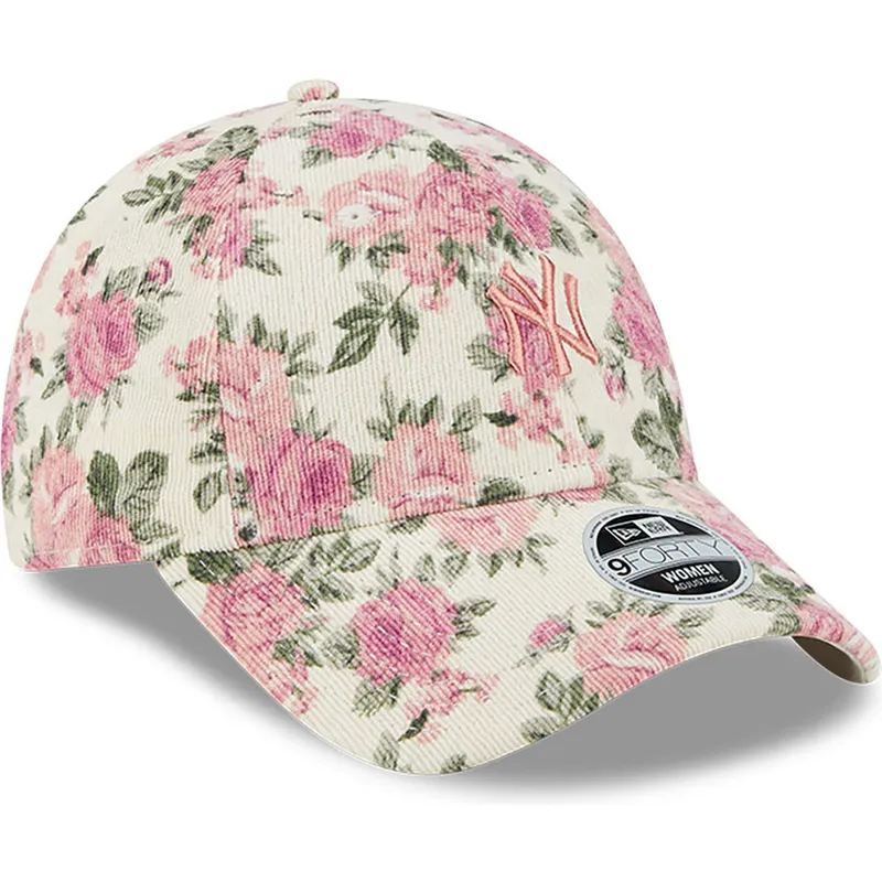 kepsar-curva-beige-justerbart-band-rosa-9forty-floral-cord-fran-new-york-yankees-mlb-av-new-era