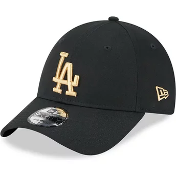 Svart justerbar böjd keps med gyllene logotyp 9FORTY League Essential från Los Angeles Dodgers MLB av New Era